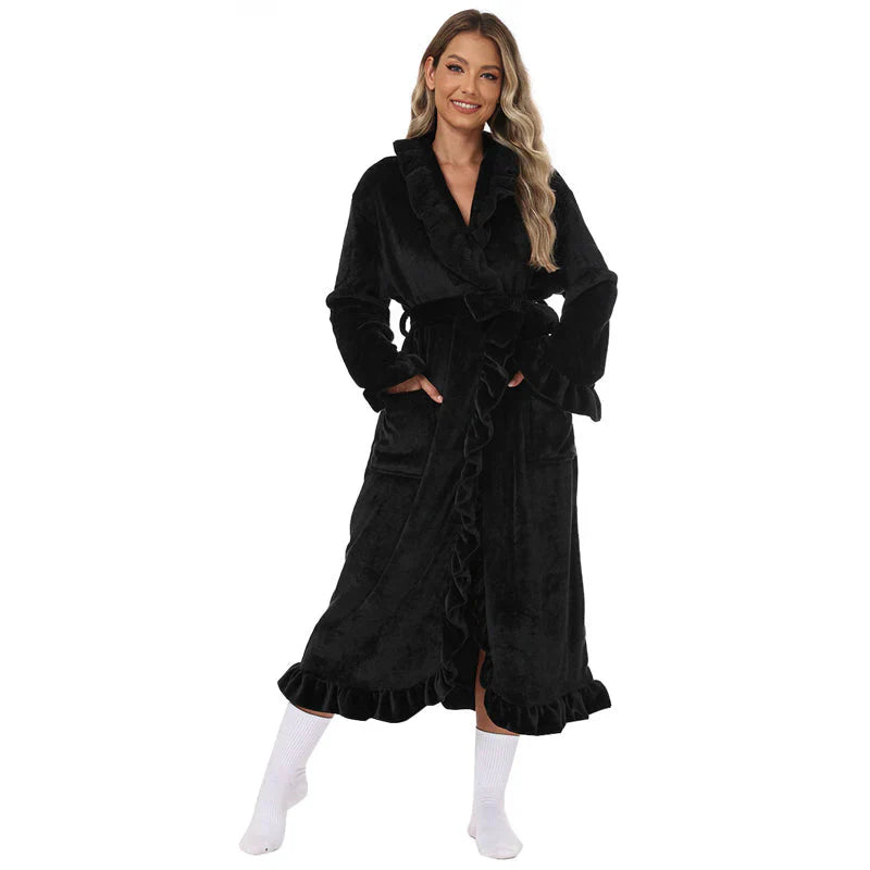 Bata Mujer Suave Esponjosa con Volantes Elegantes