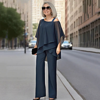 Conjunto Mujer de Gasa Plisada y Pantalón Ancho