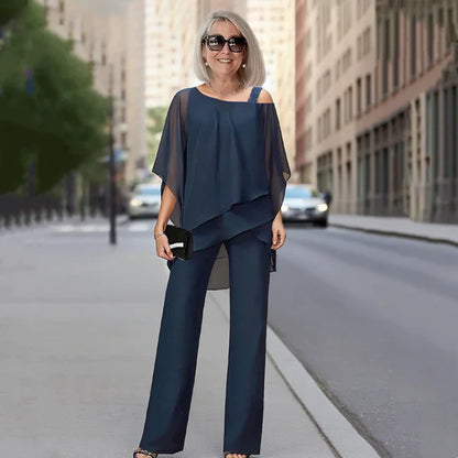 Conjunto Mujer de Gasa Plisada y Pantalón Ancho