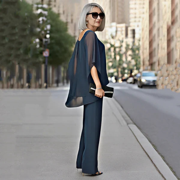 Conjunto Mujer de Gasa Plisada y Pantalón Ancho