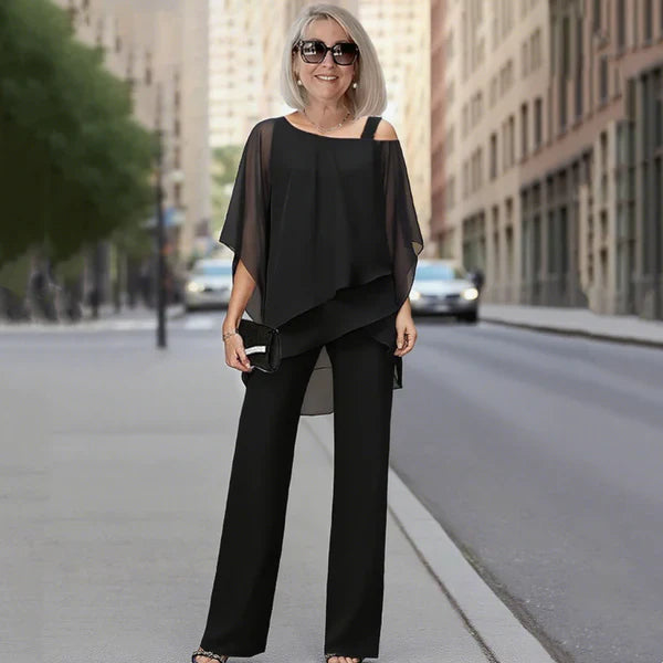 Conjunto Mujer de Gasa Plisada y Pantalón Ancho