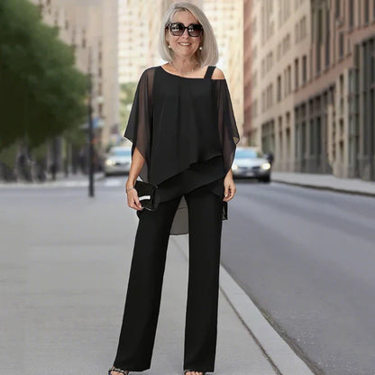 Conjunto Mujer de Gasa Plisada y Pantalón Ancho