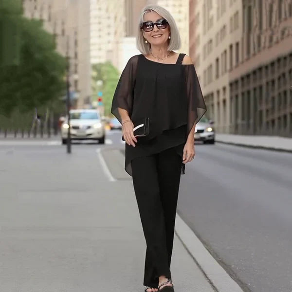 Conjunto Mujer de Gasa Plisada y Pantalón Ancho
