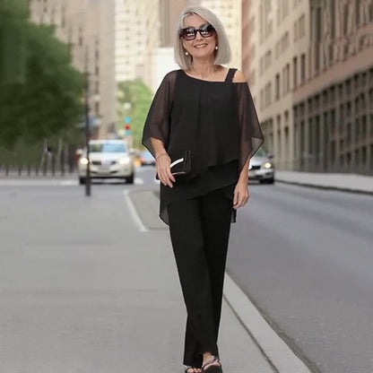 Conjunto Mujer de Gasa Plisada y Pantalón Ancho