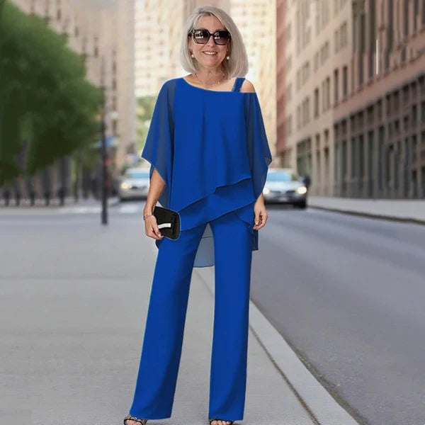 Conjunto Mujer de Gasa Plisada y Pantalón Ancho
