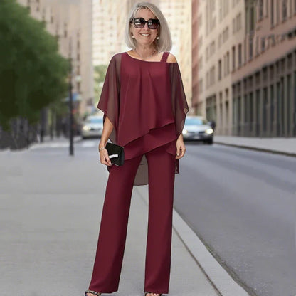 Conjunto Mujer de Gasa Plisada y Pantalón Ancho