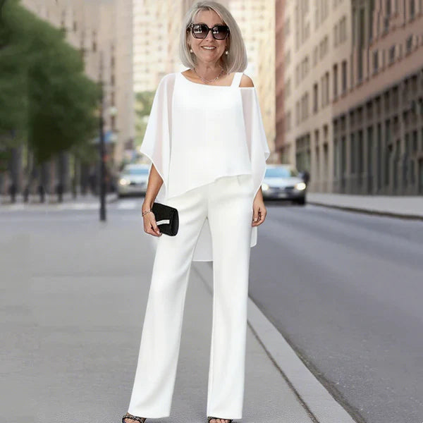 Conjunto Mujer de Gasa Plisada y Pantalón Ancho