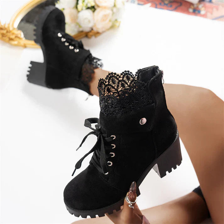 Botines Mujer de Encaje Tacón Grueso