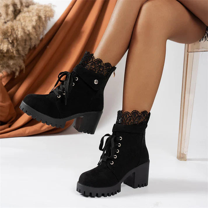 Botines Mujer de Encaje Tacón Grueso