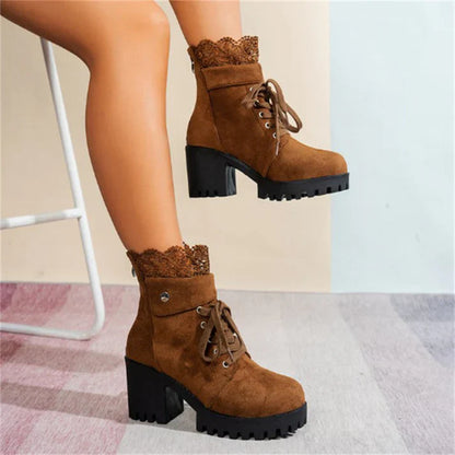 Botines Mujer de Encaje Tacón Grueso