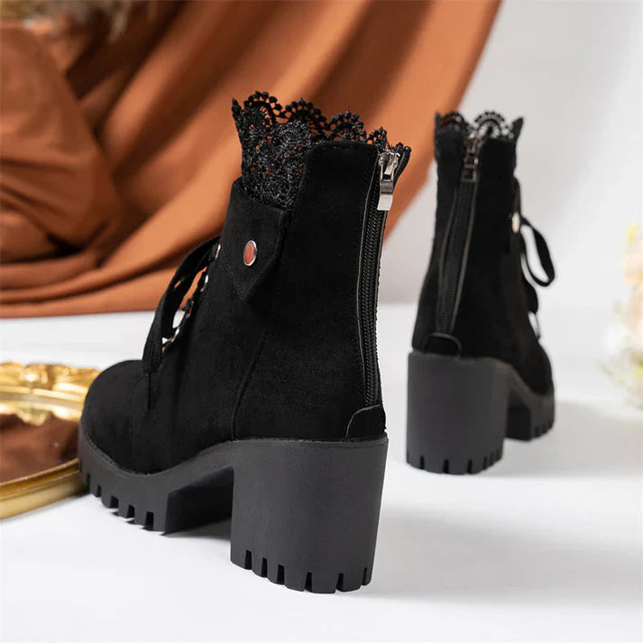 Botines Mujer de Encaje Tacón Grueso