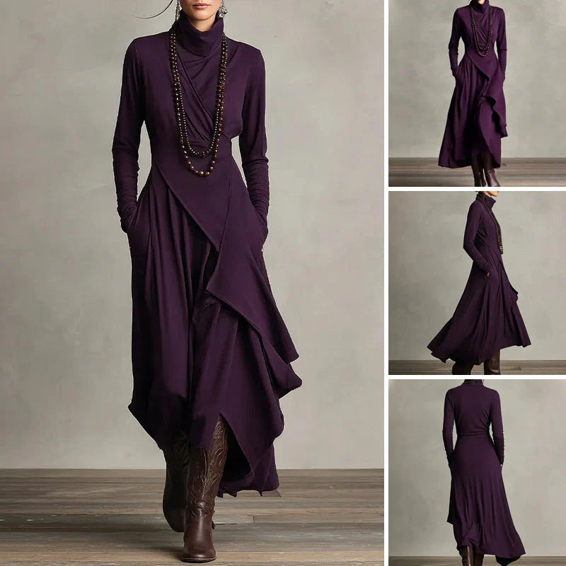 Vestido maxi Mujer cuello alto drapeado asimétrico