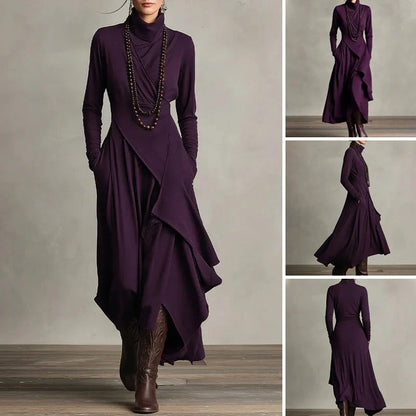 Vestido maxi Mujer cuello alto drapeado asimétrico