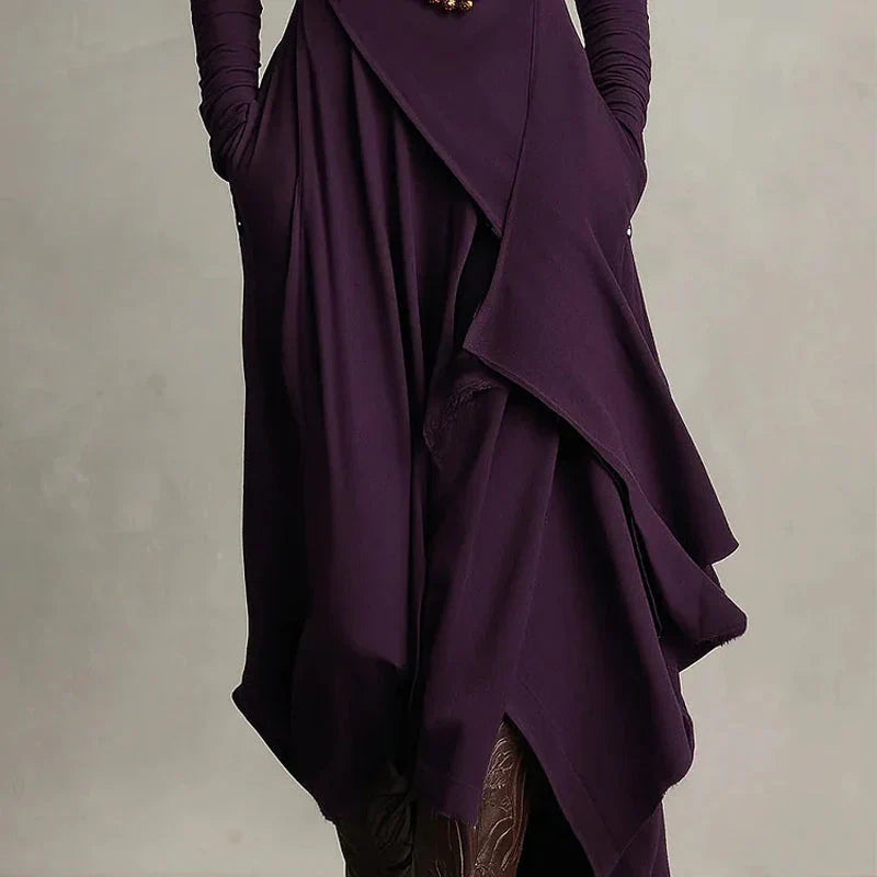 Vestido maxi Mujer cuello alto drapeado asimétrico