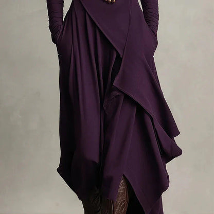 Vestido maxi Mujer cuello alto drapeado asimétrico