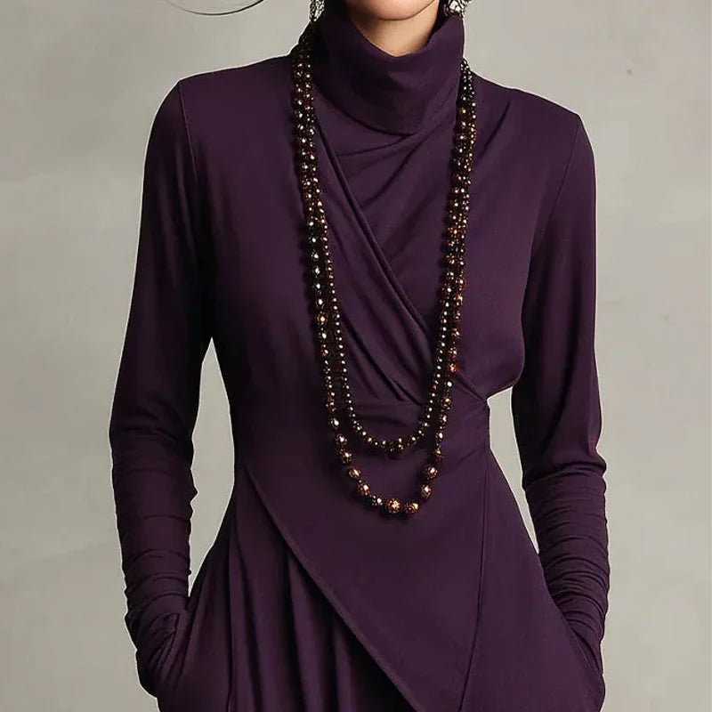 Vestido maxi Mujer cuello alto drapeado asimétrico