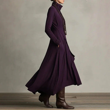 Vestido maxi Mujer cuello alto drapeado asimétrico