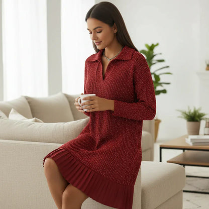 Vestido corto Mujer con solapa y brillo sutil
