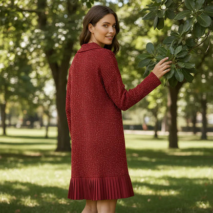 Vestido corto Mujer con solapa y brillo sutil