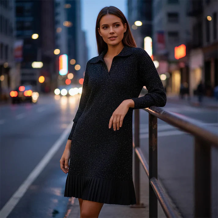 Vestido corto Mujer con solapa y brillo sutil