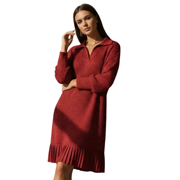 Vestido corto Mujer con solapa y brillo sutil