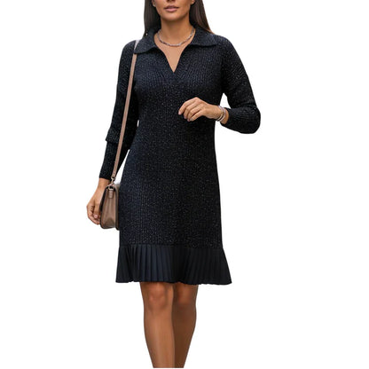Vestido corto Mujer con solapa y brillo sutil