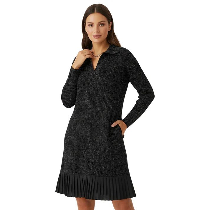 Vestido corto Mujer con solapa y brillo sutil