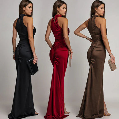 Vestido Halter Mujer con Abertura y Lentejuelas