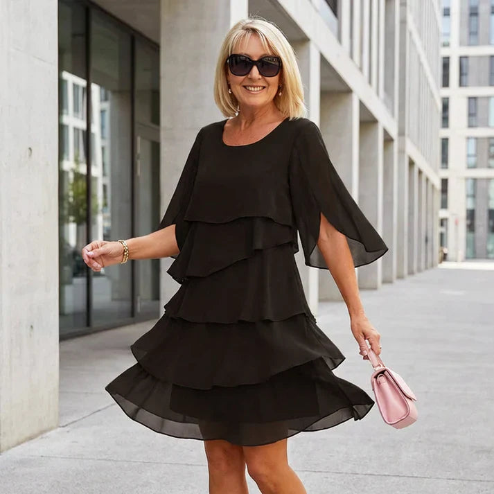 Vestido Mujer de Capas y Volantes Elegante