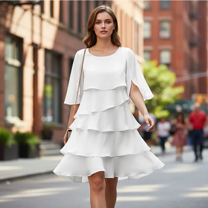 Vestido Mujer de Capas y Volantes Elegante