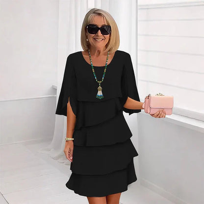Vestido Mujer de Capas y Volantes Elegante
