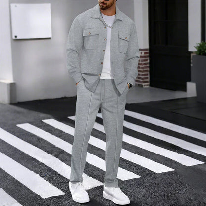 Conjunto Hombre Chaqueta Abotonada y Pantalón Waffle