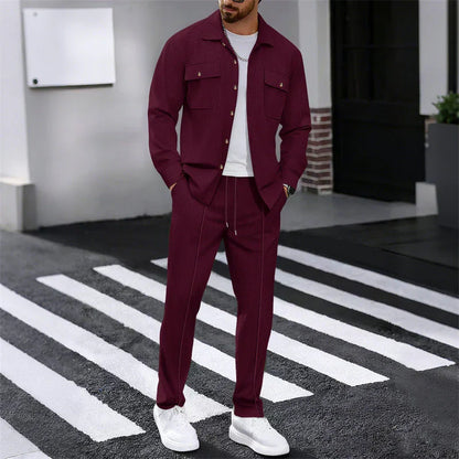 Conjunto Hombre Chaqueta Abotonada y Pantalón Waffle