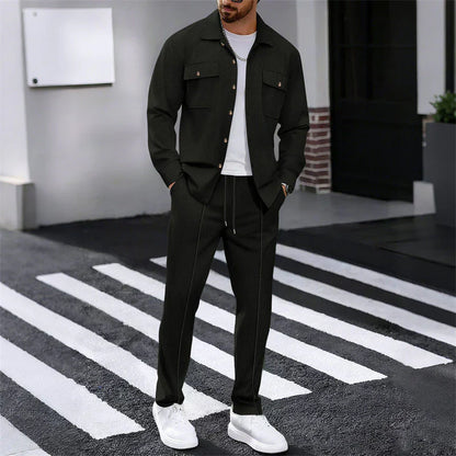 Conjunto Hombre Chaqueta Abotonada y Pantalón Waffle