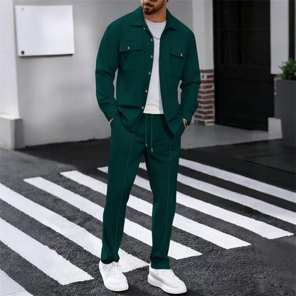Conjunto Hombre Chaqueta Abotonada y Pantalón Waffle