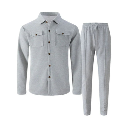 Conjunto Hombre Chaqueta Abotonada y Pantalón Waffle