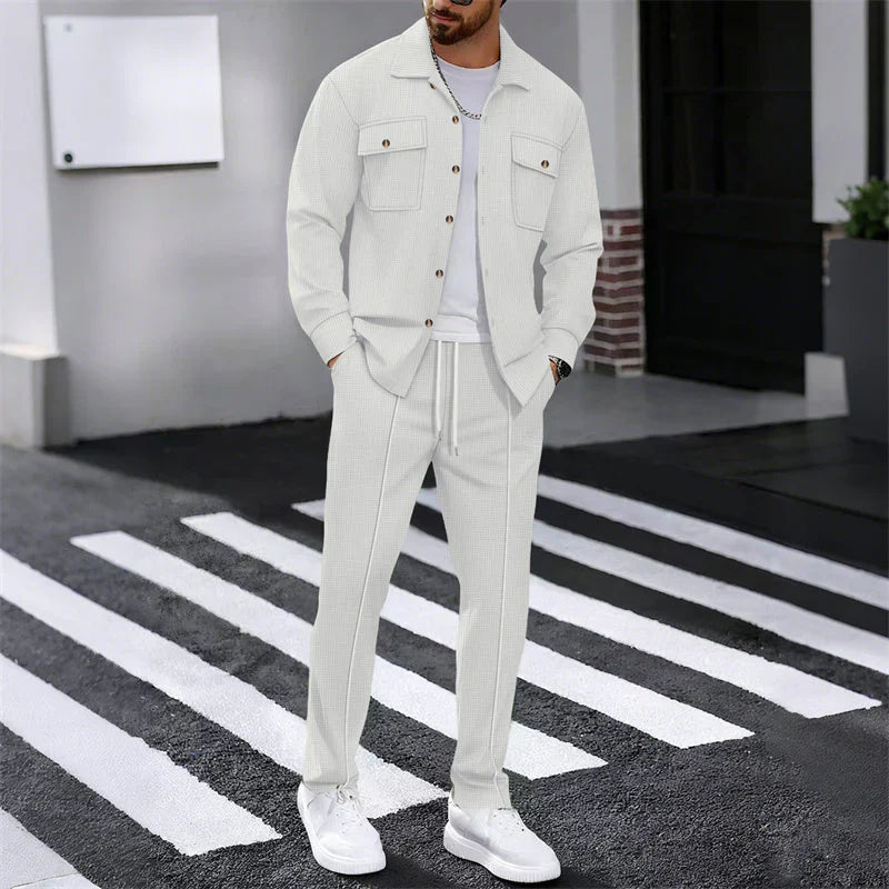 Conjunto Hombre Chaqueta Abotonada y Pantalón Waffle