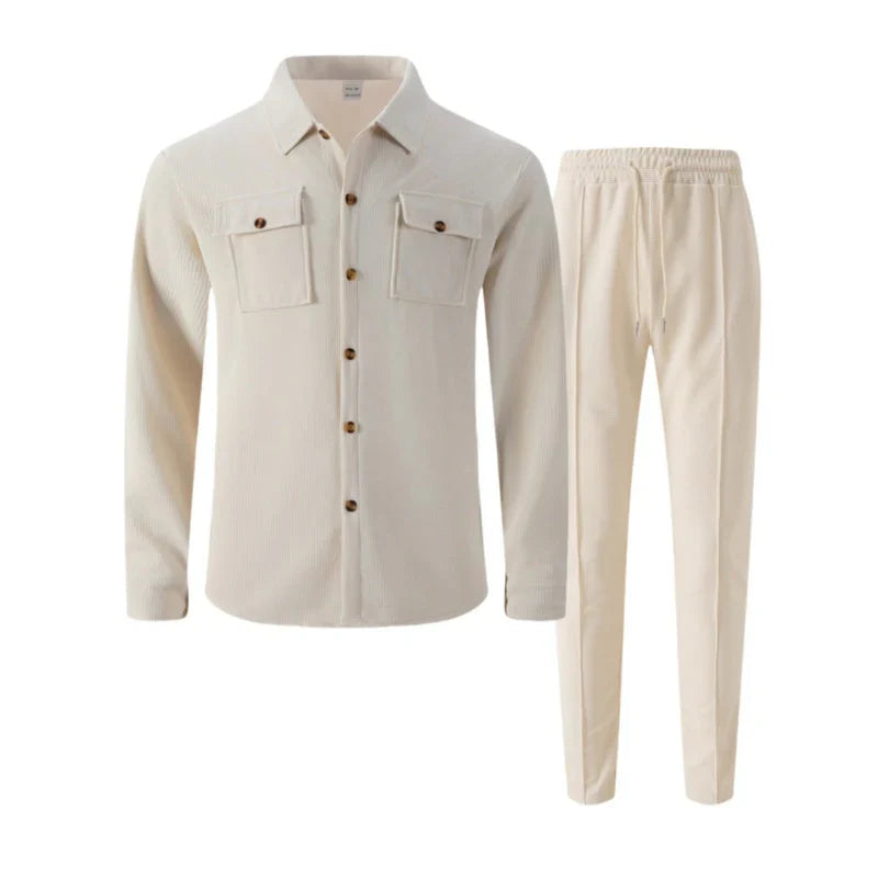 Conjunto Hombre Chaqueta Abotonada y Pantalón Waffle