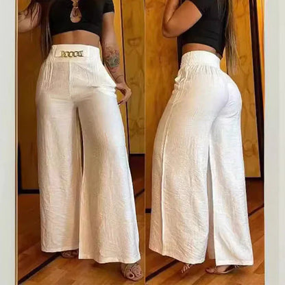 Pantalones Mujer Anchos Cintura Alta Cinturón Ajustable