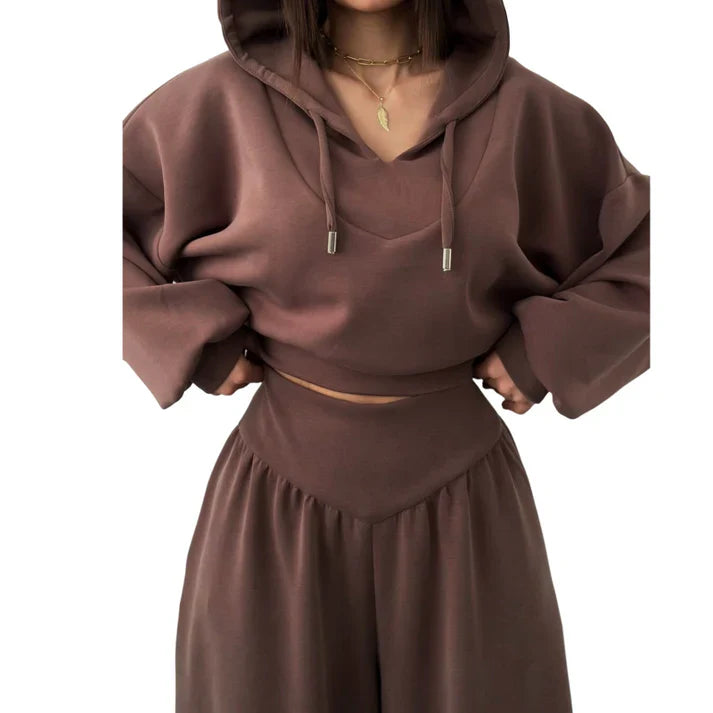 Conjunto Mujer Sudadera Corta y Pantalón Ancho