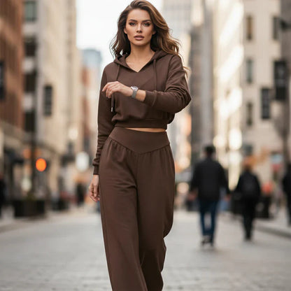 Conjunto Mujer Sudadera Corta y Pantalón Ancho