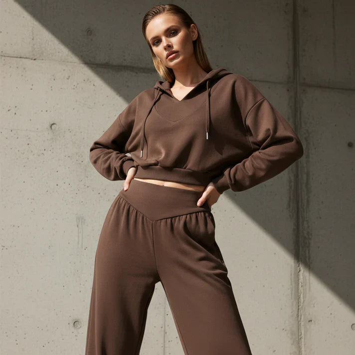 Conjunto Mujer Sudadera Corta y Pantalón Ancho