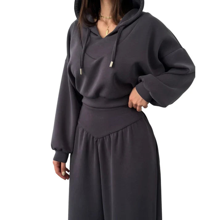 Conjunto Mujer Sudadera Corta y Pantalón Ancho
