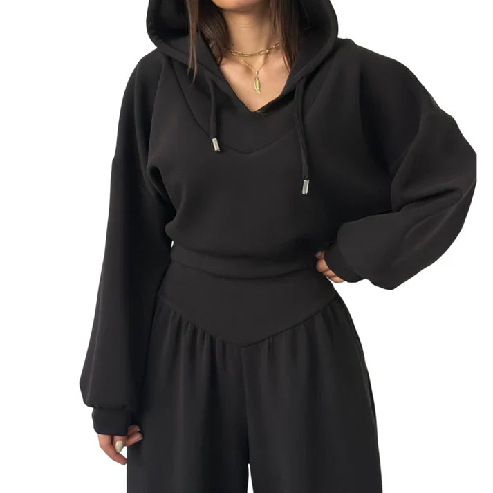 Conjunto Mujer Sudadera Corta y Pantalón Ancho