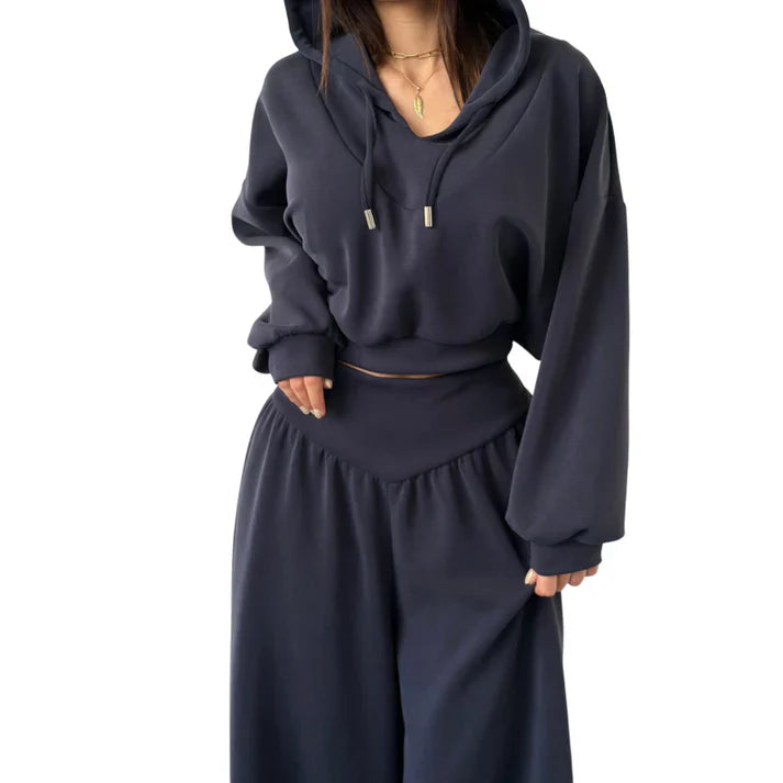 Conjunto Mujer Sudadera Corta y Pantalón Ancho