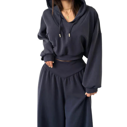 Conjunto Mujer Sudadera Corta y Pantalón Ancho