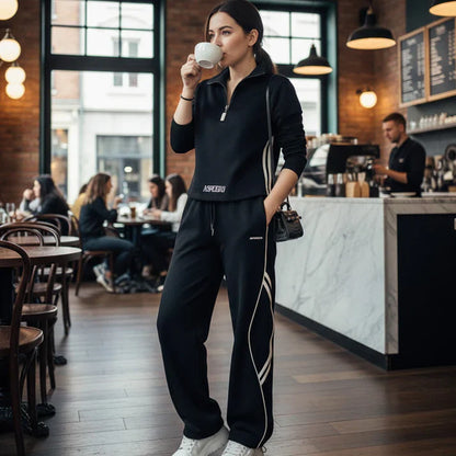 Conjunto Deportivo Mujer de Tejido Suave Media Cremallera
