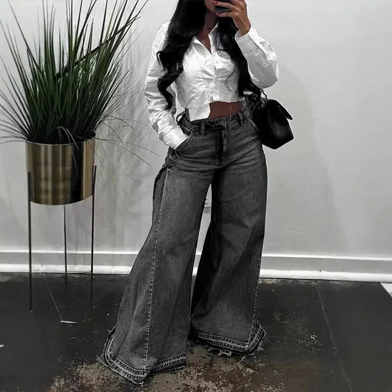 Vaqueros Mujer Oversize Cintura Alta Pierna Ancha
