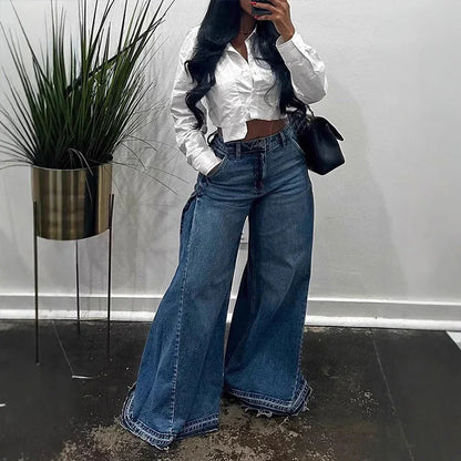 Vaqueros Mujer Oversize Cintura Alta Pierna Ancha