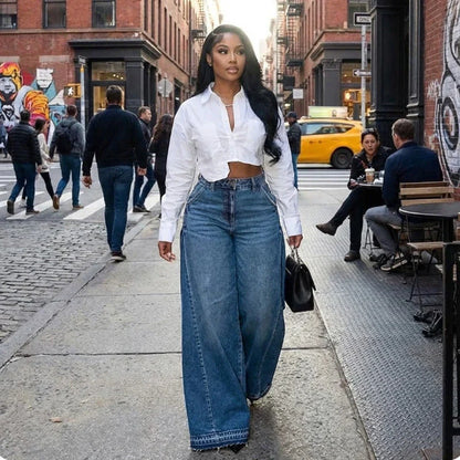 Vaqueros Mujer Oversize Cintura Alta Pierna Ancha